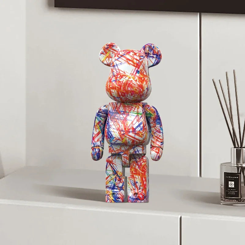 27cm New Graffiti Bear Figurine Home Decoration Animal Abstract Ornaments Storage Money Jar Modern Room Sculpture Table Decor