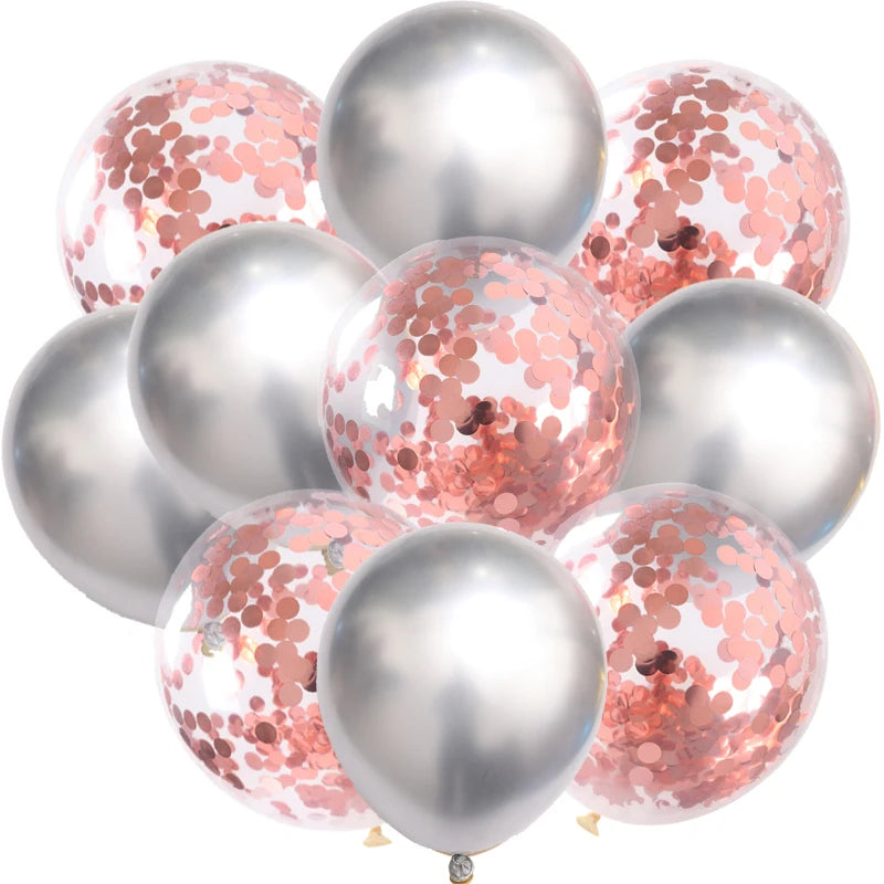 10pc Confetti Balloons Chrome Metallic Latex Transparent Helium Balloon