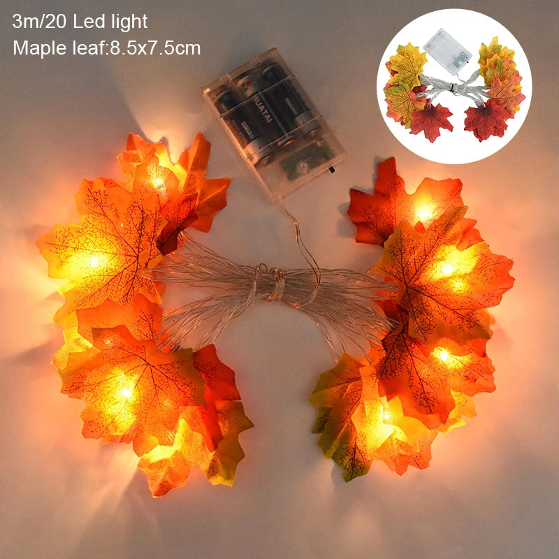 3M 20LED Pumpkin Maple Leaves Light String Garland Battery Powered Fairy Lights for Christmas Halloween Party Decorations