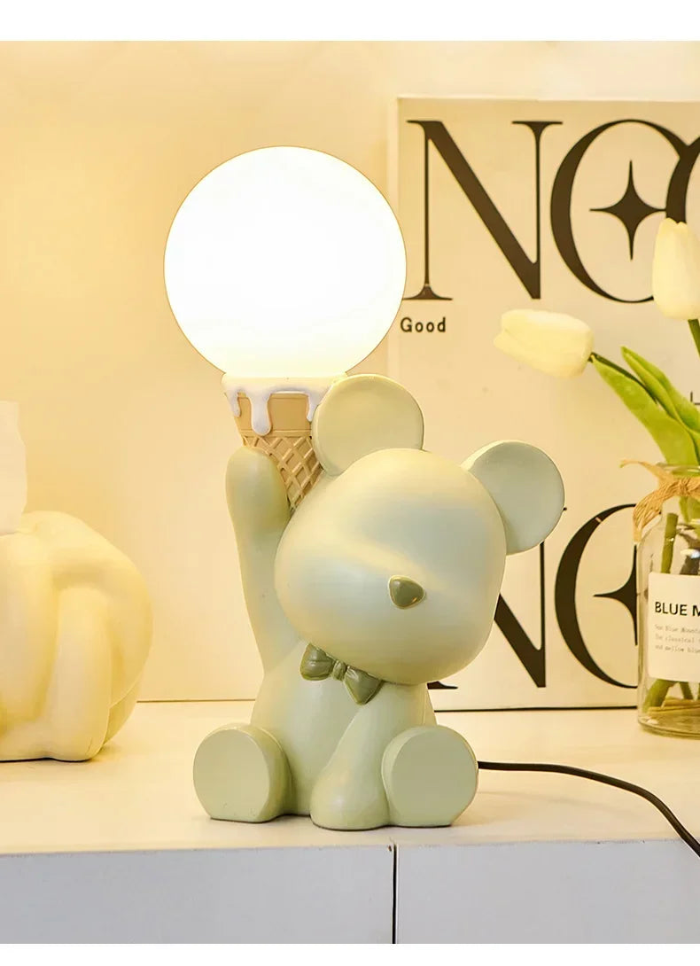 Creative Bear Cute Home Decoration Bedside Table Led Lamp Bedroom Desktop Accessories Cute Bear Ornaments Resin Craft Kid Gifts