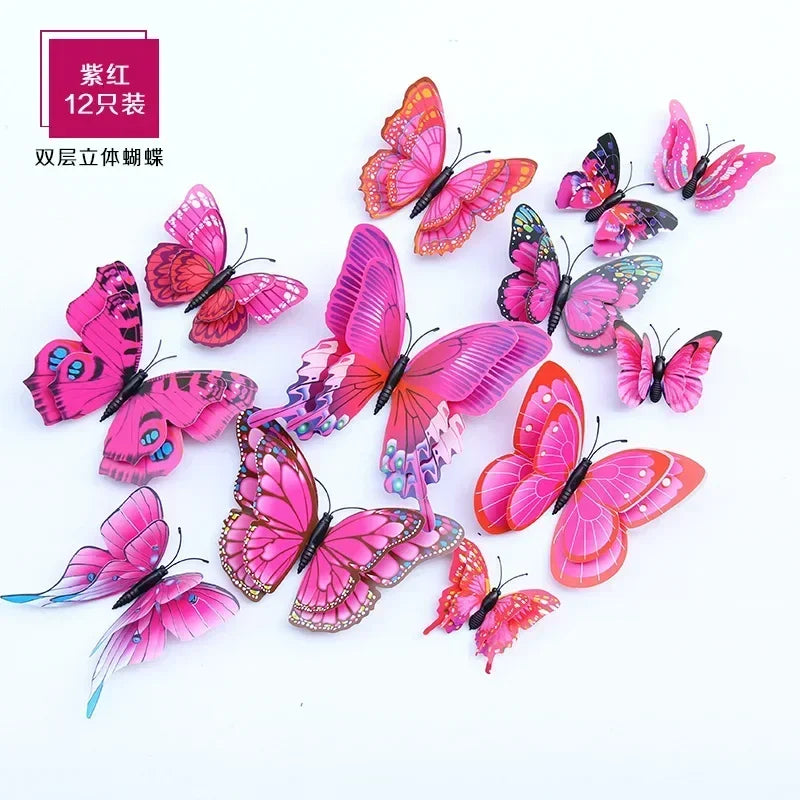 12pcs 3D Double Layer Butterflies Wall Stickers