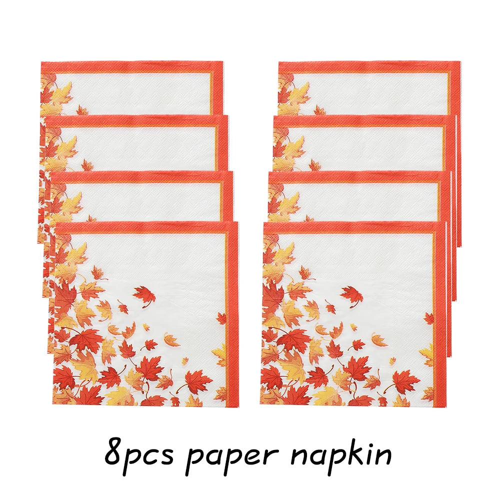 Autumn Maple Pattern Thanksgiving Home Party Decoration Paper Plates Napkins Hanging Maple Banners Turkey Pumpkin Honeycomb Ball