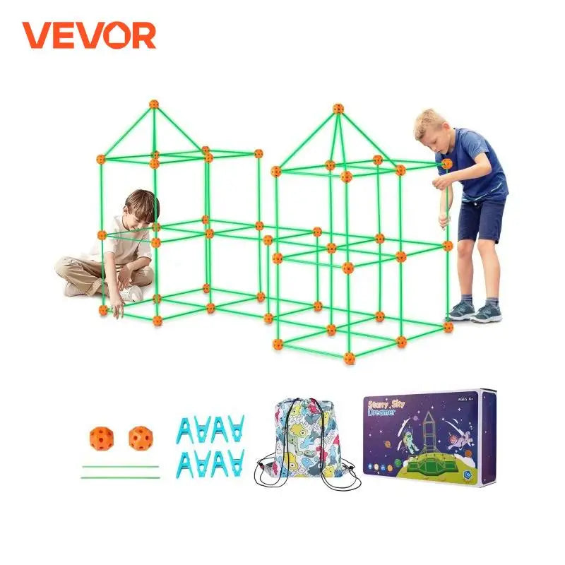 Fort Building Kit Children's DIY Indoor Castle Beading Stem with 96 Rods and 44 Balls