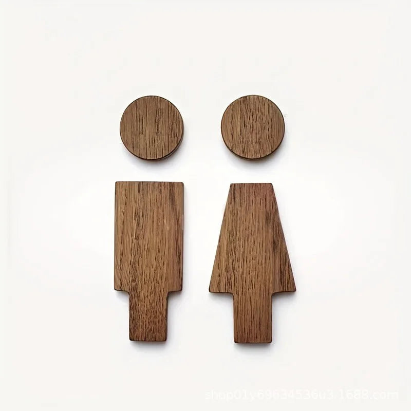 1pc Self-adhesive Solid Wood Men's &women's Toilet Sign