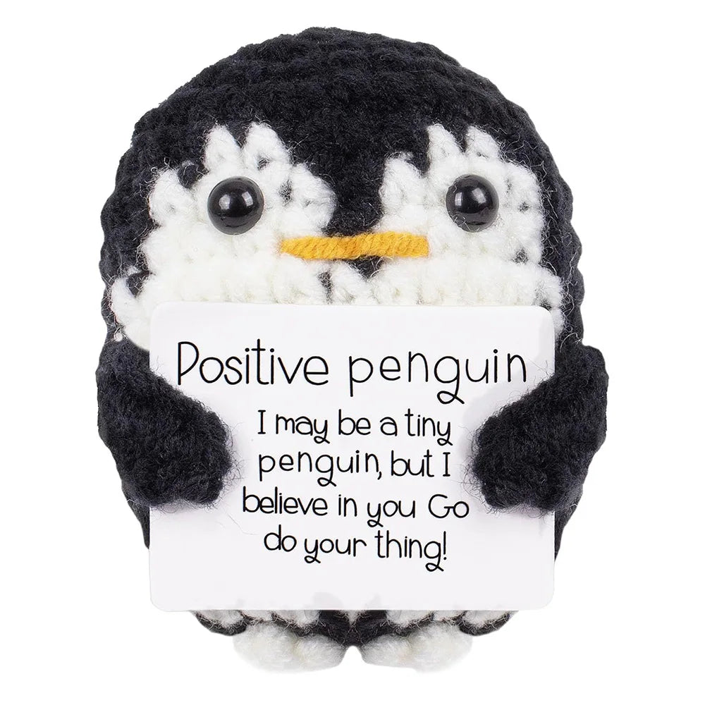 Cute Positive Energy Penguin Doll with Encouraging Card Knitted Penguin dolls