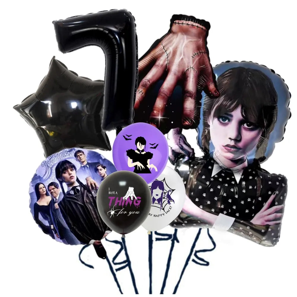 Wednesday Addams Birthday Party Decorations The Addams Family Balloons Tableware Backdrop For Kids Girl Party Supplies Toy Gifts