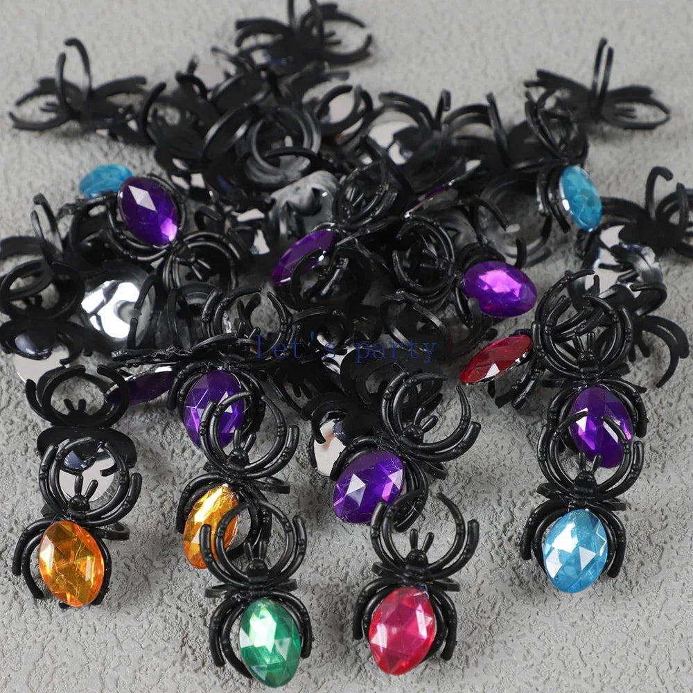 30Pcs Novelty Halloween Plastic Gemstone Spider Ring Toys for Kids Birthday Halloween Party