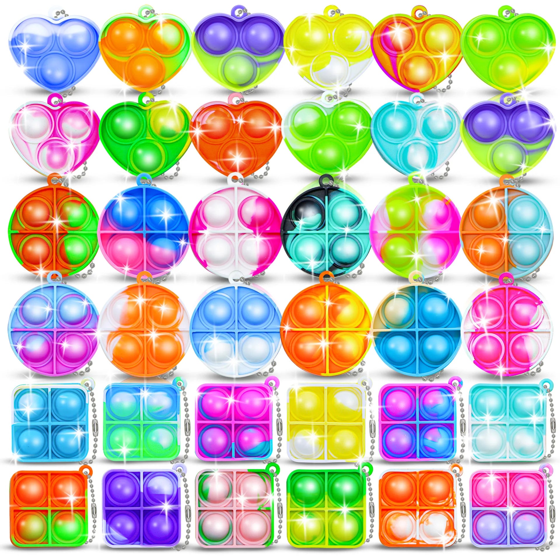 20PCS Mini Pop Fidget Keychain Stress Relief Toys for Kids Birthday Party Favors