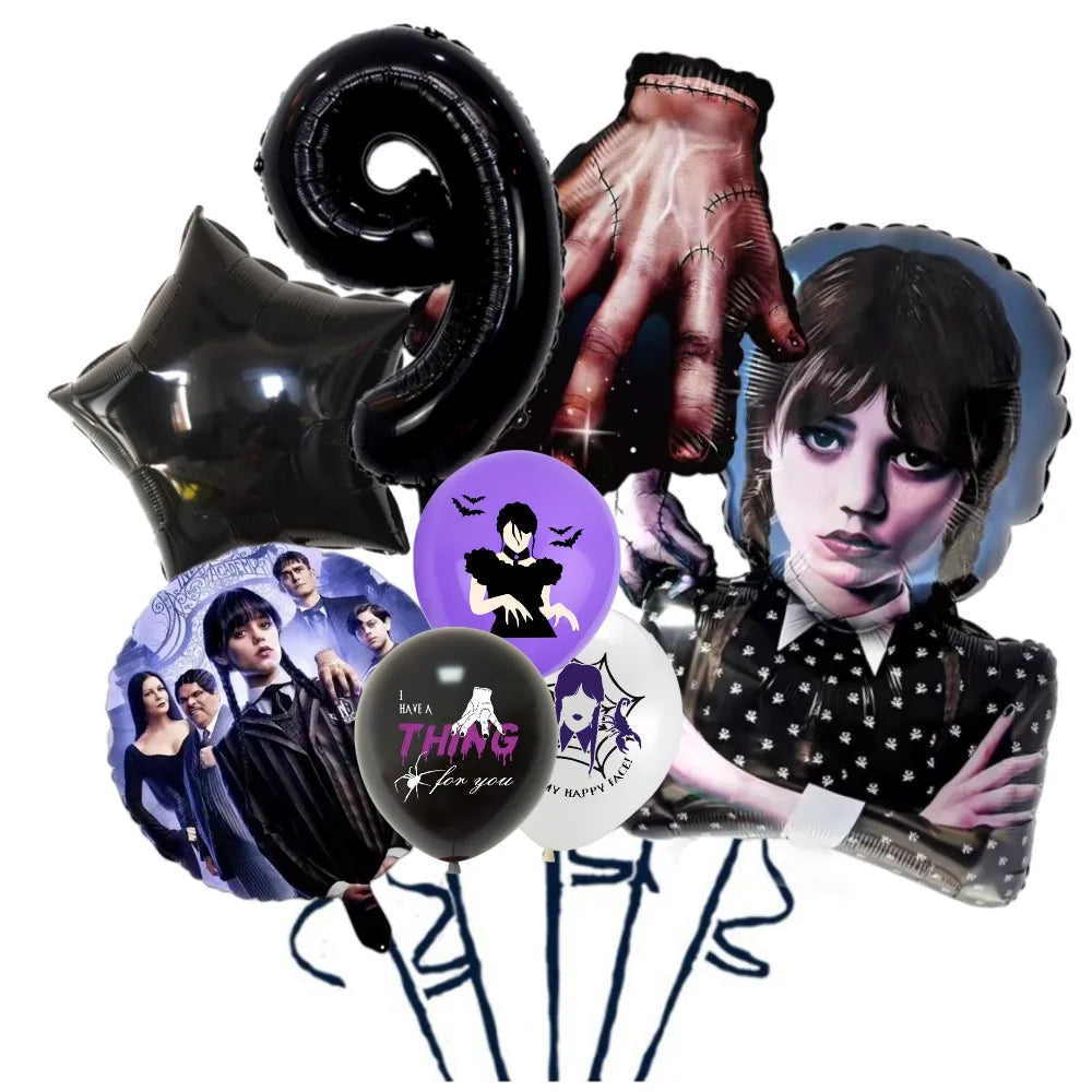 Wednesday Addams Birthday Party Decorations The Addams Family Balloons Tableware Backdrop For Kids Girl Party Supplies Toy Gifts