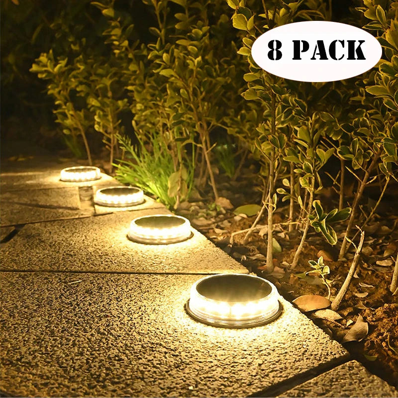 Solar LED Power Disk Light Outdoor Garden IP65 Waterproof for Ground Garden Lawn Pathway Patio Landscape Decoration