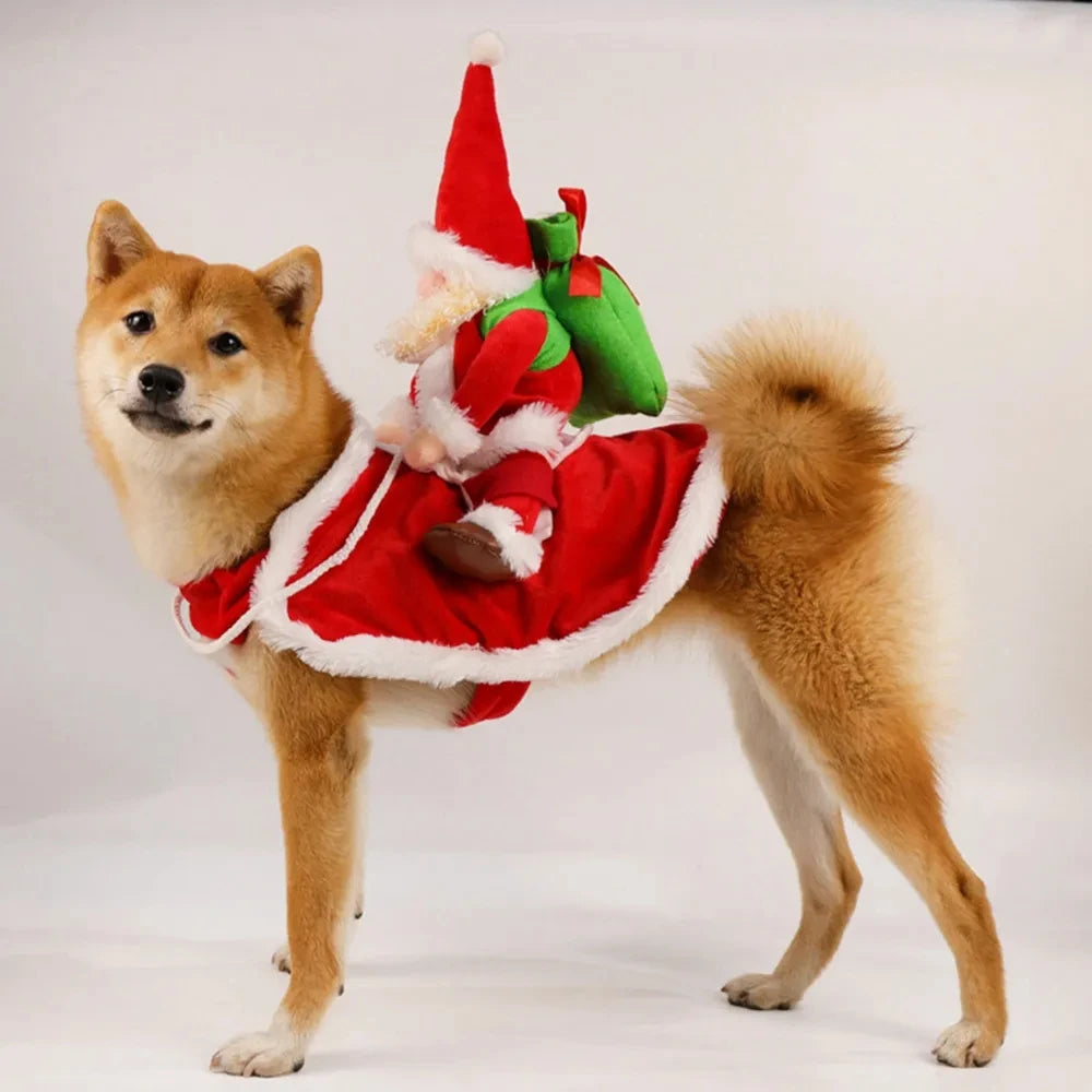 Christmas Dog Costume Funny Christmas Santa Claus Riding on Dog