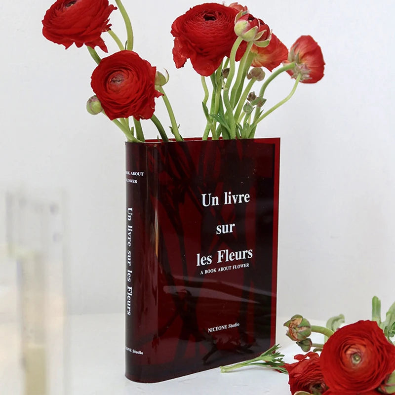 Book Transparent Acrylic Vase Clear Book Vase for Flowers INS Vase Table