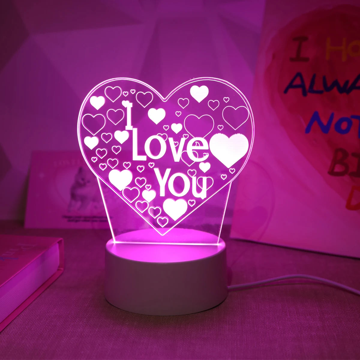 Pink Romantic Confession I LOVE YOU 3D Night Light Gift