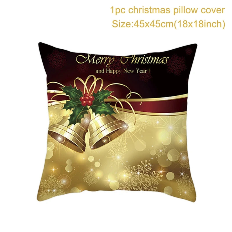 45cm Christmas Black Gold Cushion Cover Merry Christmas Decorations