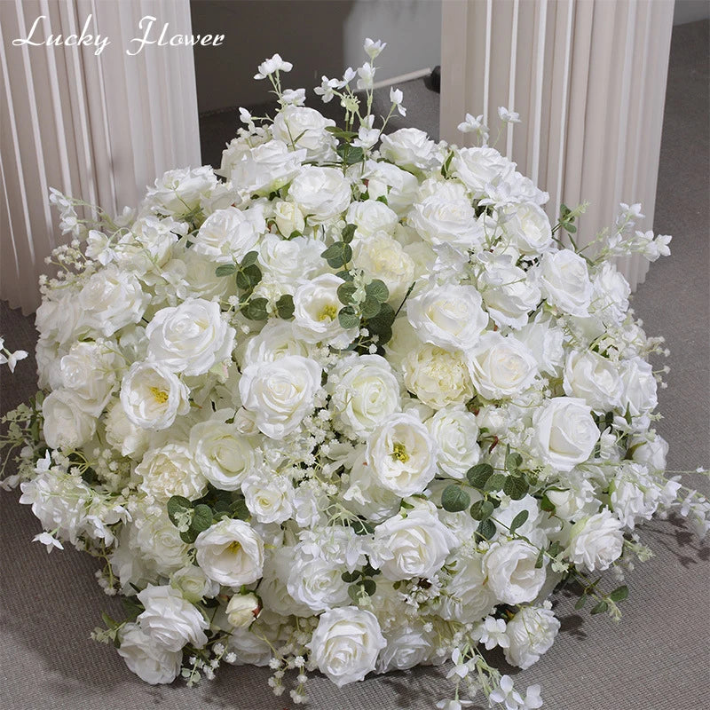 Customized Rose Hydrange Aritificial Flower Ball Road Leading White Silk Flower Ball Wedding Decoration Table Centrepiece Deocr