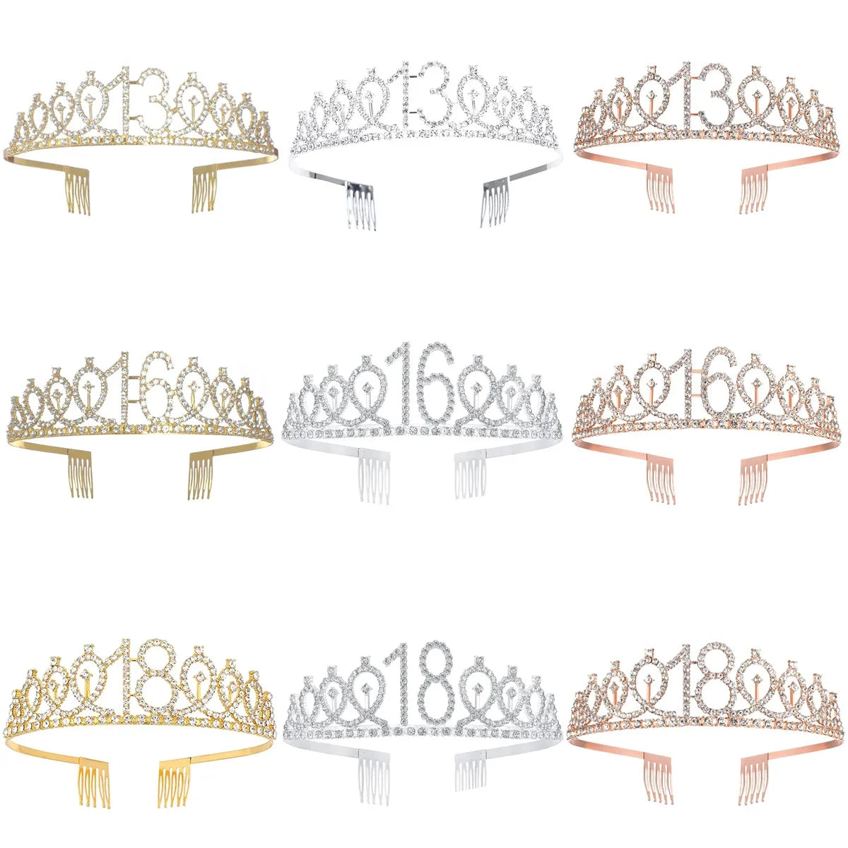 Sweet 13 16 18 Birthday Tiara Crown Headband Silver Gold Pink for Girls Happy 13th 16th 18th Birthday