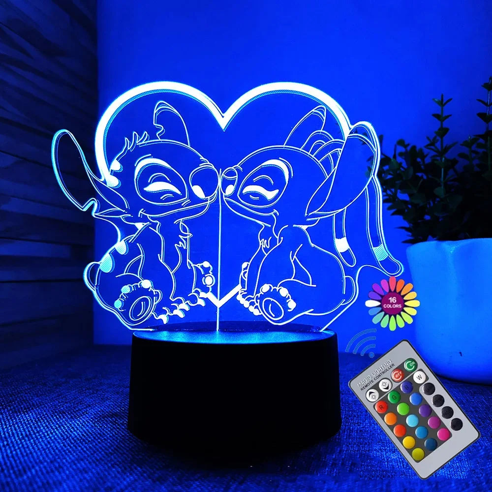 3D Illusion Stitch Night Light with Remote Control and Smart Touch Room Decor Lamp