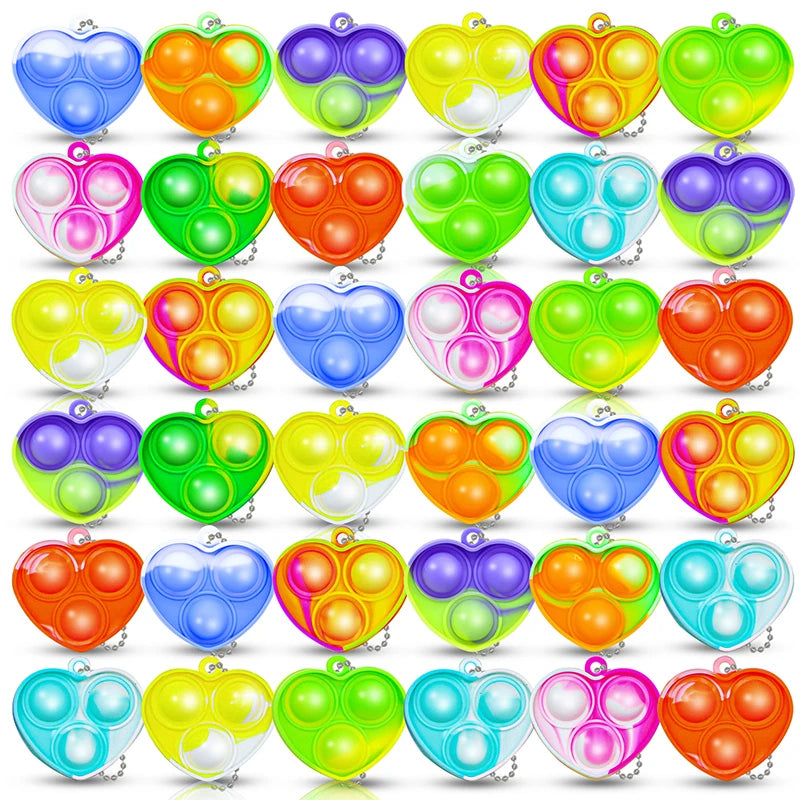 20PCS Mini Pop Fidget Keychain Stress Relief Toys for Kids Birthday Party Favors