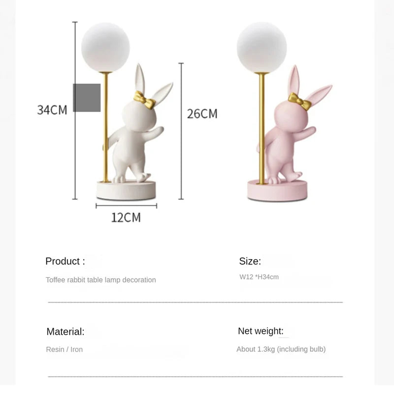 Nordic Rabbit Table Lamp Luxury Birthday Wedding Gift Nightlights Ins Cute Bunny Bedroom Decoration LED Atmosphere Night Light