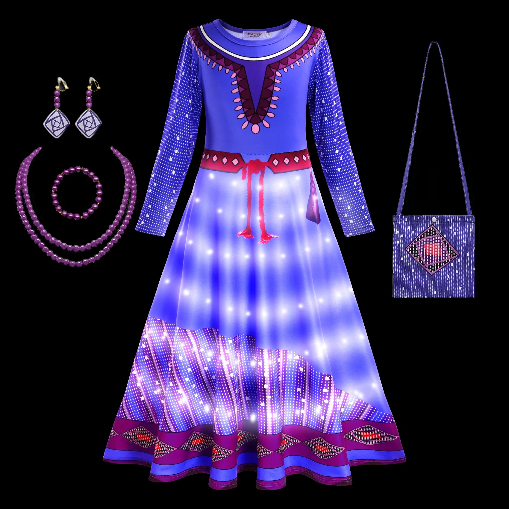 Disney New Movie Wish Asha Kids Halloween Cosplay Girls Princess LED Light Up Dress Masquerade Party Clothes