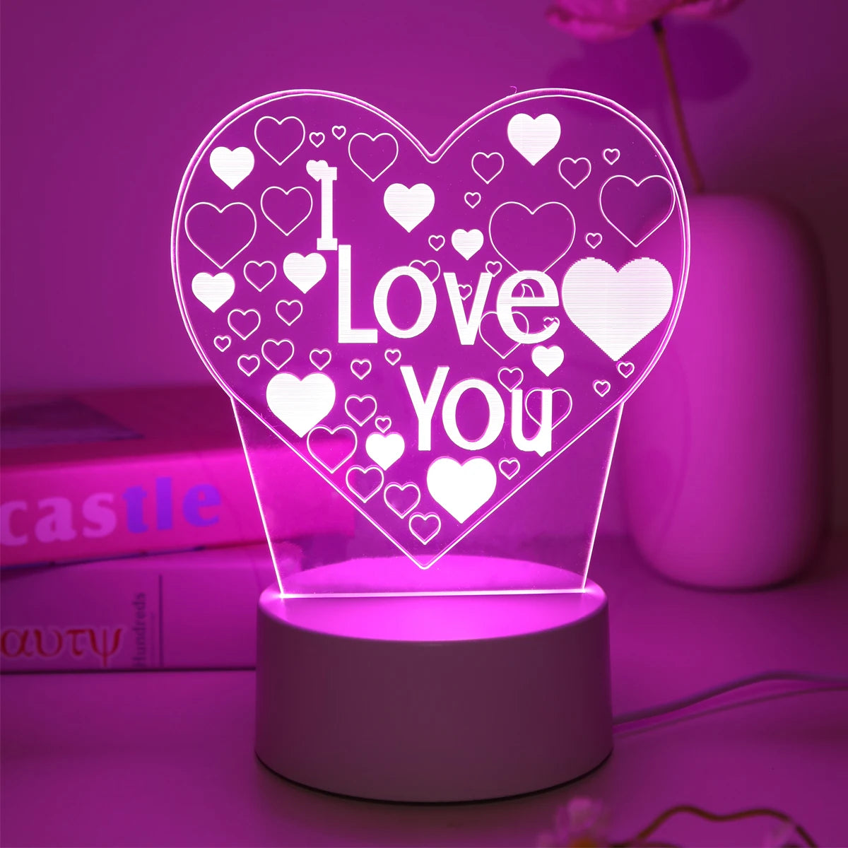 Pink Romantic Confession I LOVE YOU 3D Night Light Gift