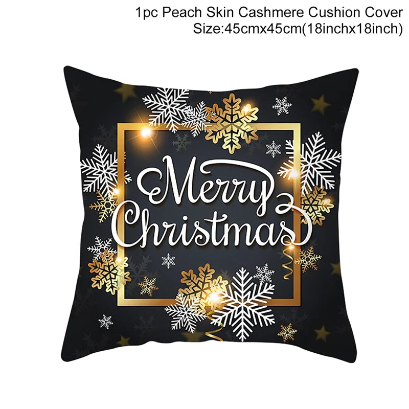 45cm Christmas Black Gold Cushion Cover Merry Christmas Decorations