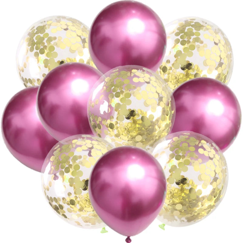 10pc Confetti Balloons Chrome Metallic Latex Transparent Helium Balloon