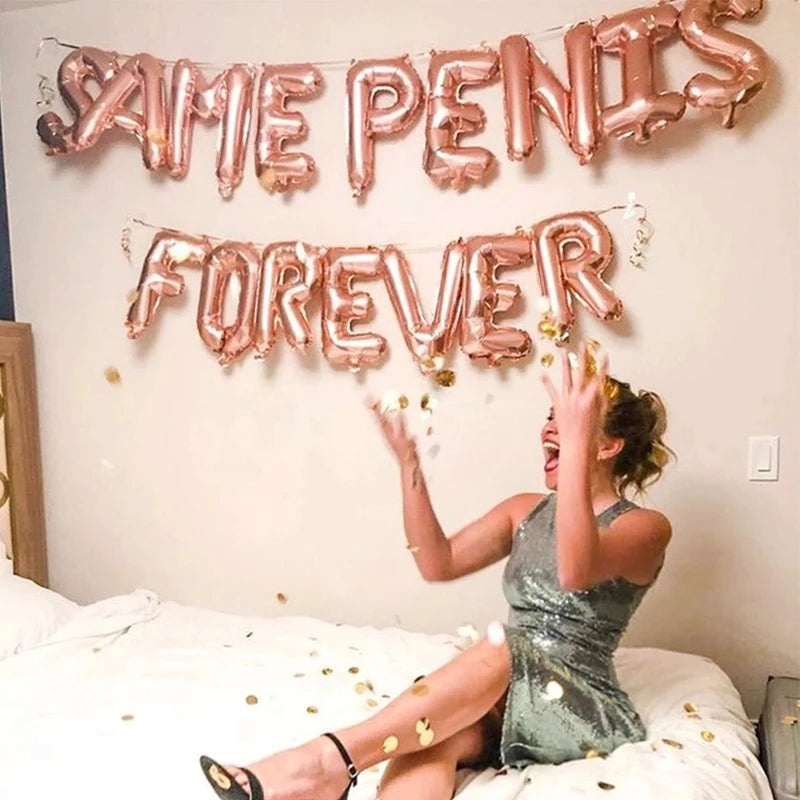 16pcs Same Penis Forever Foil Letter Balloons Bachelorette Hen Party Accessories