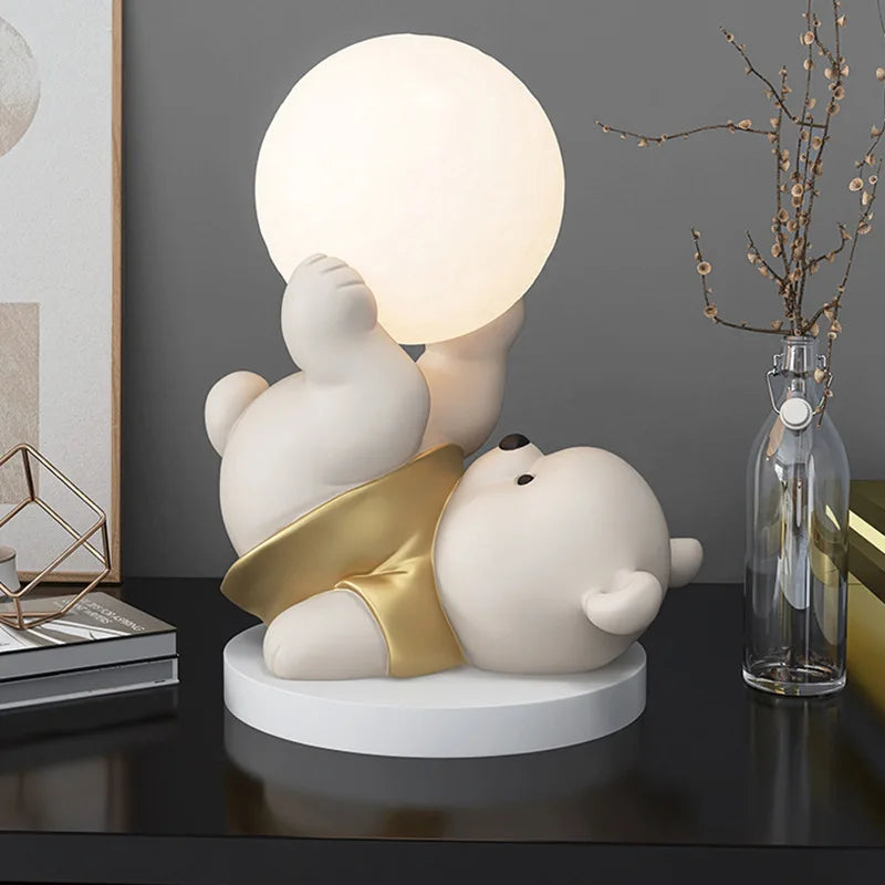 LED Home Decor Vitality Bear Statue Desktop Decorations Cartoon Animal Small Sculpture Nordic Living Room Figurine Room Decor