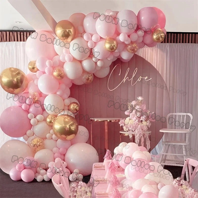 Pink Balloon Garland Arch Kit Birthday Party Decorations Kids Birthday Foil White Gold Balloon