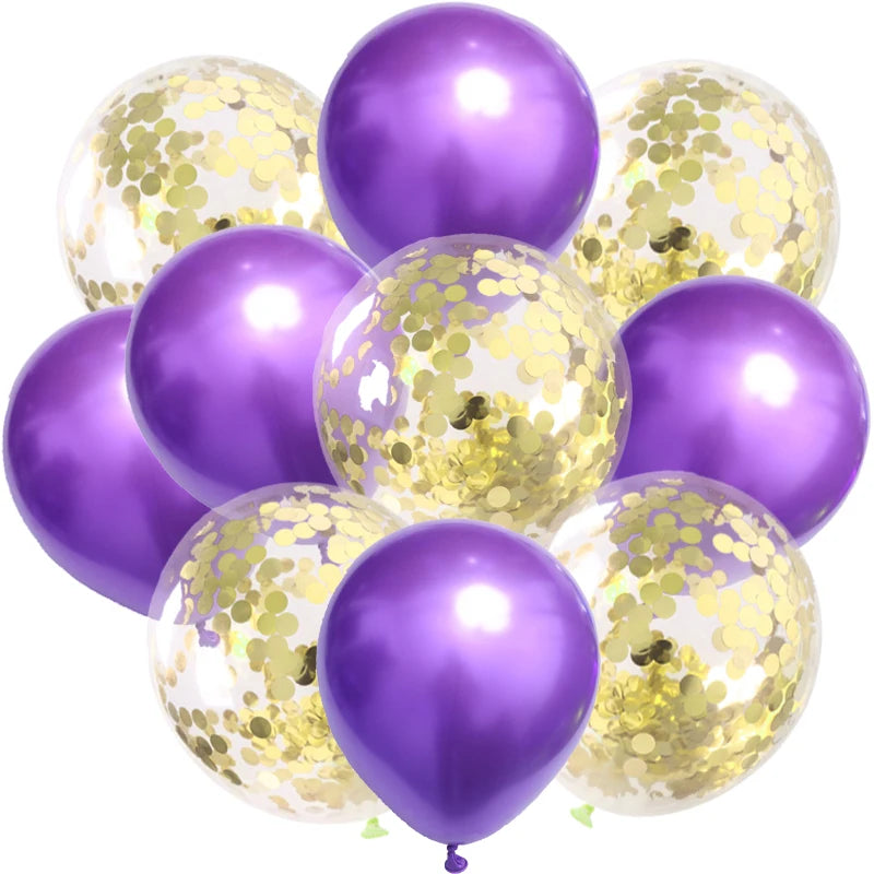 10pc Confetti Balloons Chrome Metallic Latex Transparent Helium Balloon