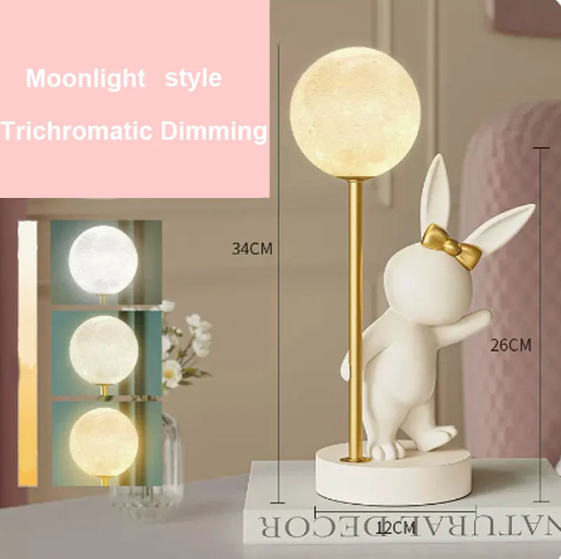 Nordic Rabbit Table Lamp Luxury Birthday Wedding Gift Nightlights Ins Cute Bunny Bedroom Decoration LED Atmosphere Night Light