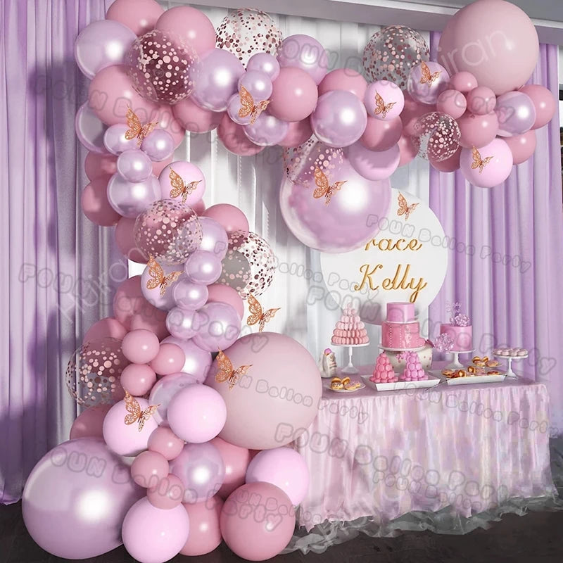 Pink Balloon Garland Arch Kit Birthday Party Decorations Kids Birthday Foil White Gold Balloon