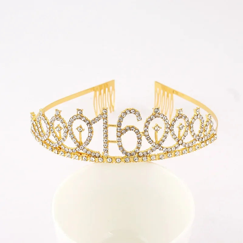 Sweet 13 16 18 Birthday Tiara Crown Headband Silver Gold Pink for Girls Happy 13th 16th 18th Birthday