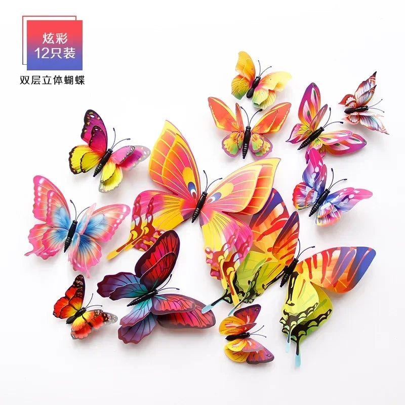 12pcs 3D Double Layer Butterflies Wall Stickers