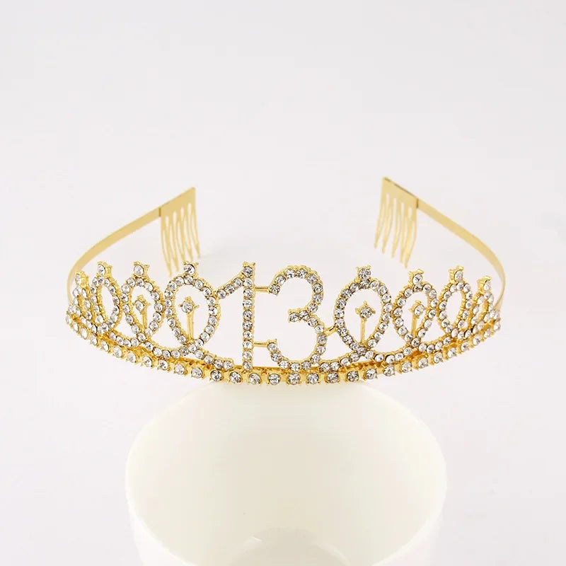 Sweet 13 16 18 Birthday Tiara Crown Headband Silver Gold Pink for Girls Happy 13th 16th 18th Birthday