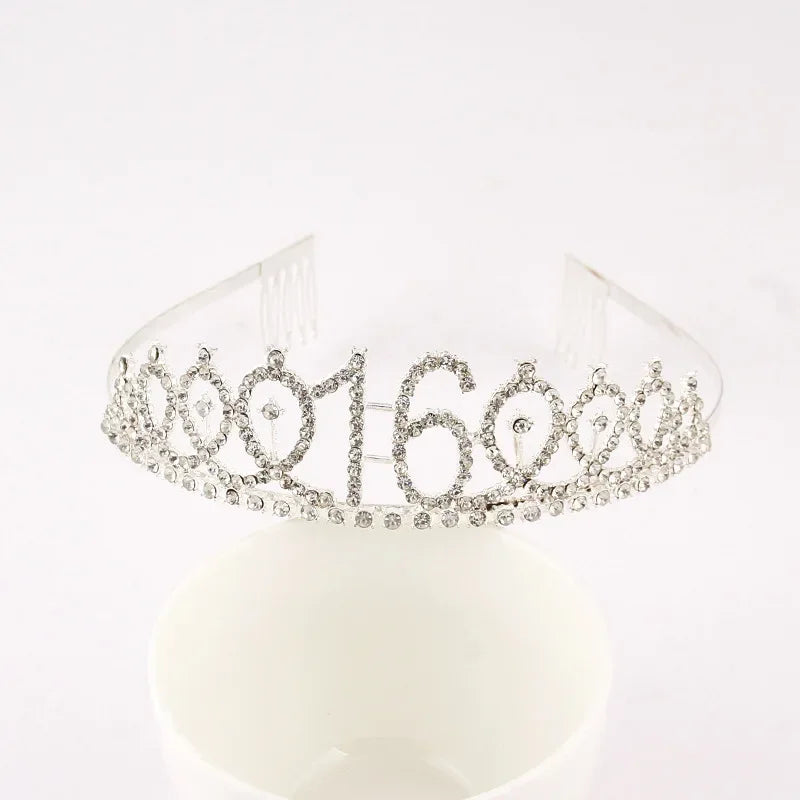 Sweet 13 16 18 Birthday Tiara Crown Headband Silver Gold Pink for Girls Happy 13th 16th 18th Birthday