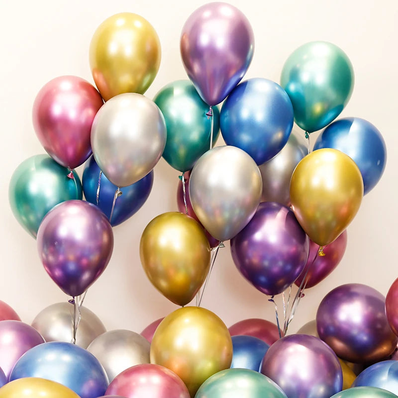 10pc Confetti Balloons Chrome Metallic Latex Transparent Helium Balloon