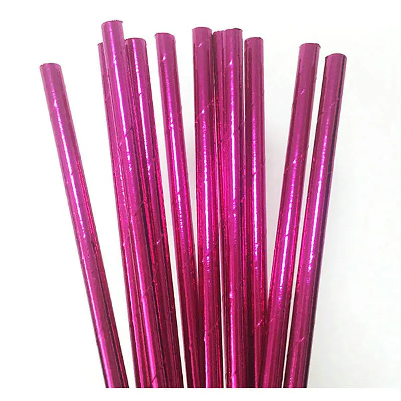 25pcs/lot Pink Paper Straws For Baby Shower Wedding Party Birthday Cupcake Flags Decoration