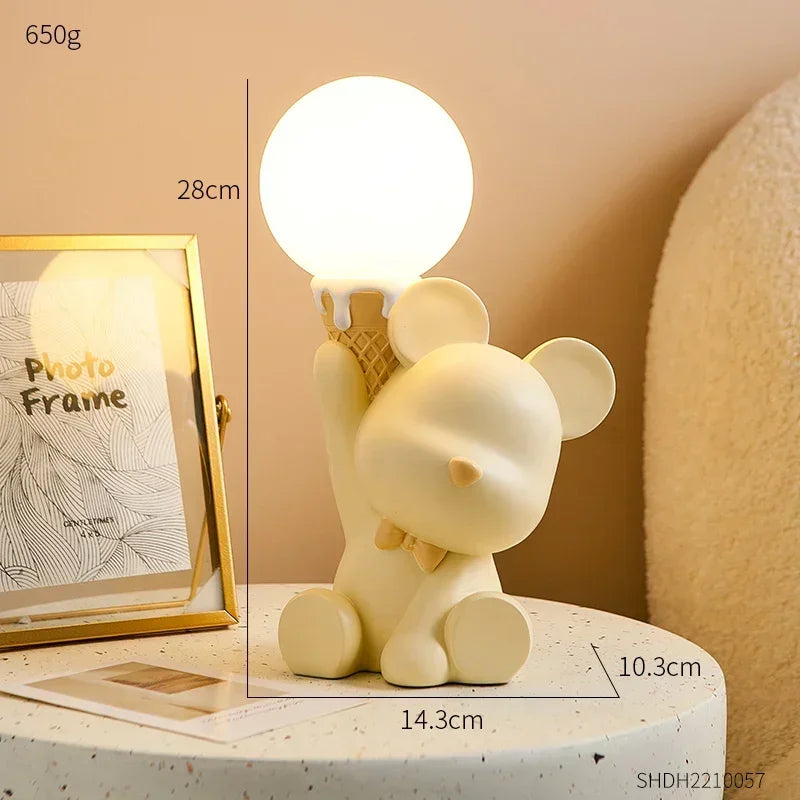 Creative Bear Cute Home Decoration Bedside Table Led Lamp Bedroom Desktop Accessories Cute Bear Ornaments Resin Craft Kid Gifts