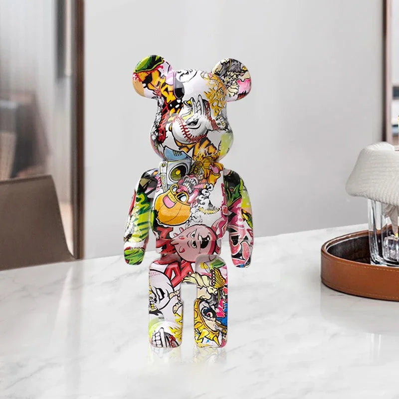 27cm New Graffiti Bear Figurine Home Decoration Animal Abstract Ornaments Storage Money Jar Modern Room Sculpture Table Decor