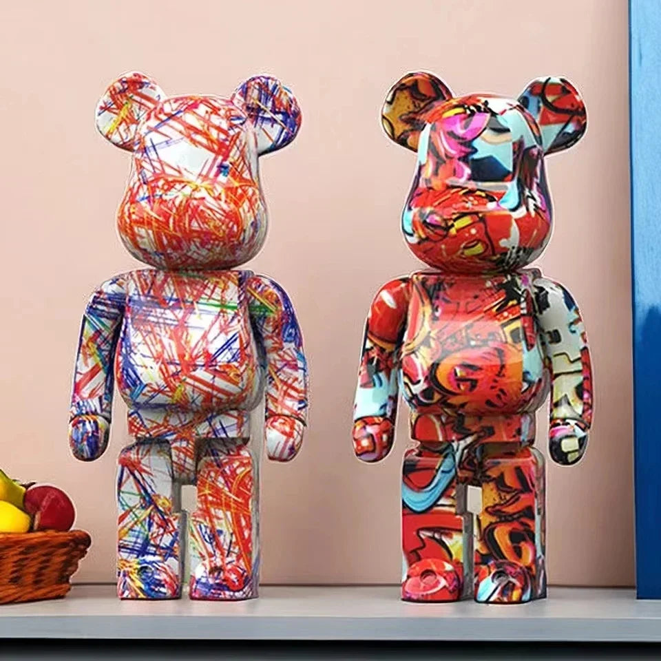 27cm New Graffiti Bear Figurine Home Decoration Animal Abstract Ornaments Storage Money Jar Modern Room Sculpture Table Decor