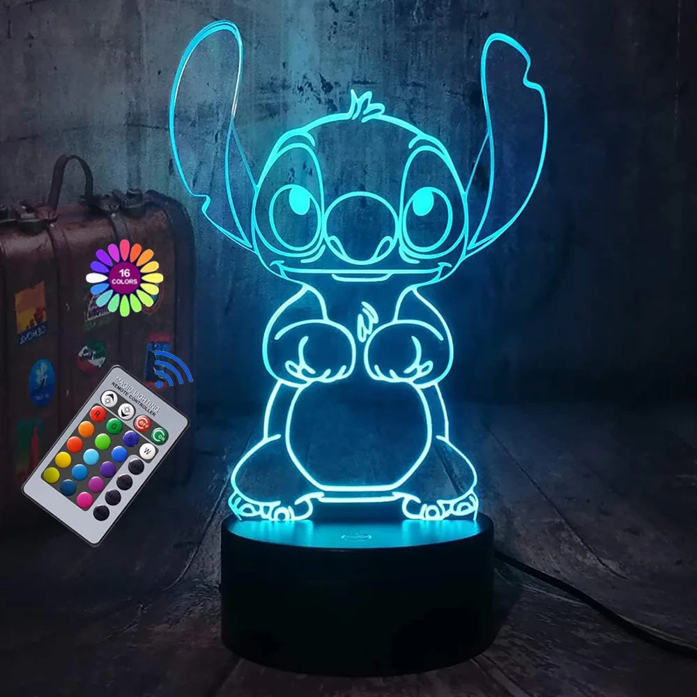 3D Illusion Stitch Night Light with Remote Control and Smart Touch Room Decor Lamp