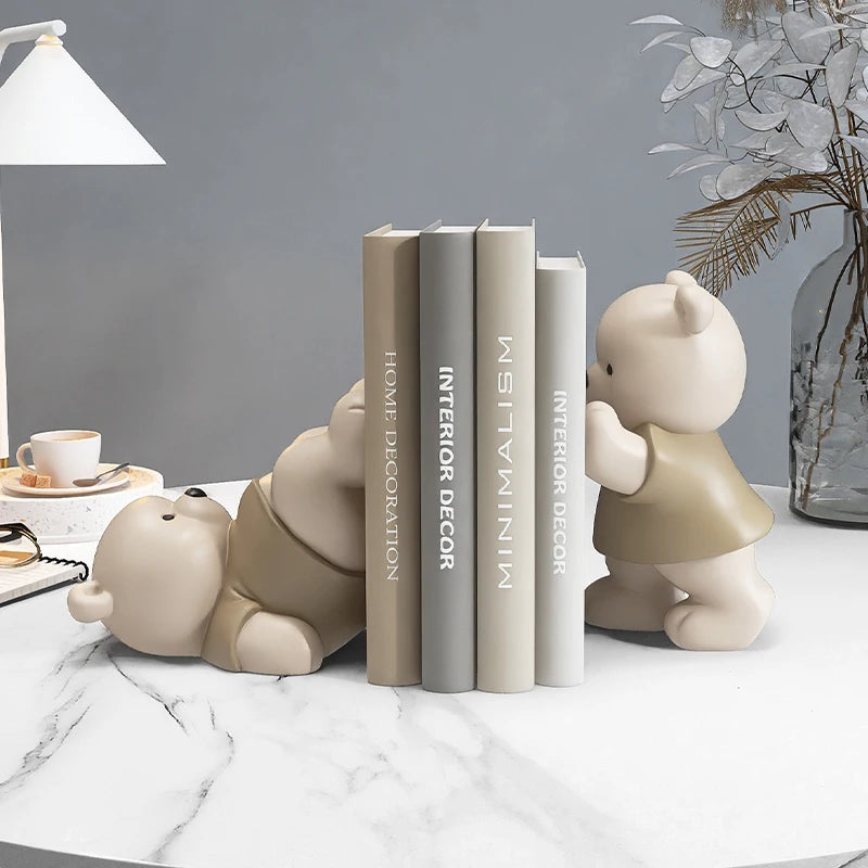 Bear Book End Figurine Cream Style Cute Little Decorations Living Room Hallway Wine Cabinet  Bookcase Home Decor Birthday Gift