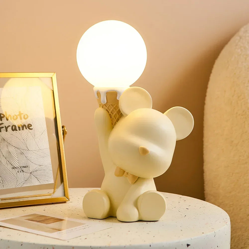 Creative Bear Cute Home Decoration Bedside Table Led Lamp Bedroom Desktop Accessories Cute Bear Ornaments Resin Craft Kid Gifts