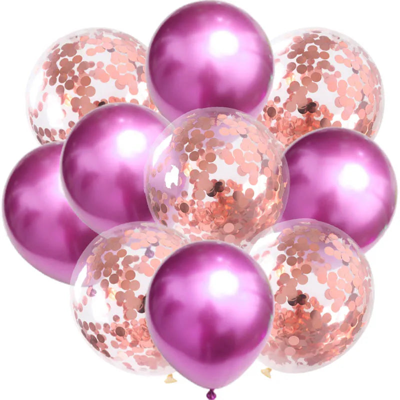 10pc Confetti Balloons Chrome Metallic Latex Transparent Helium Balloon