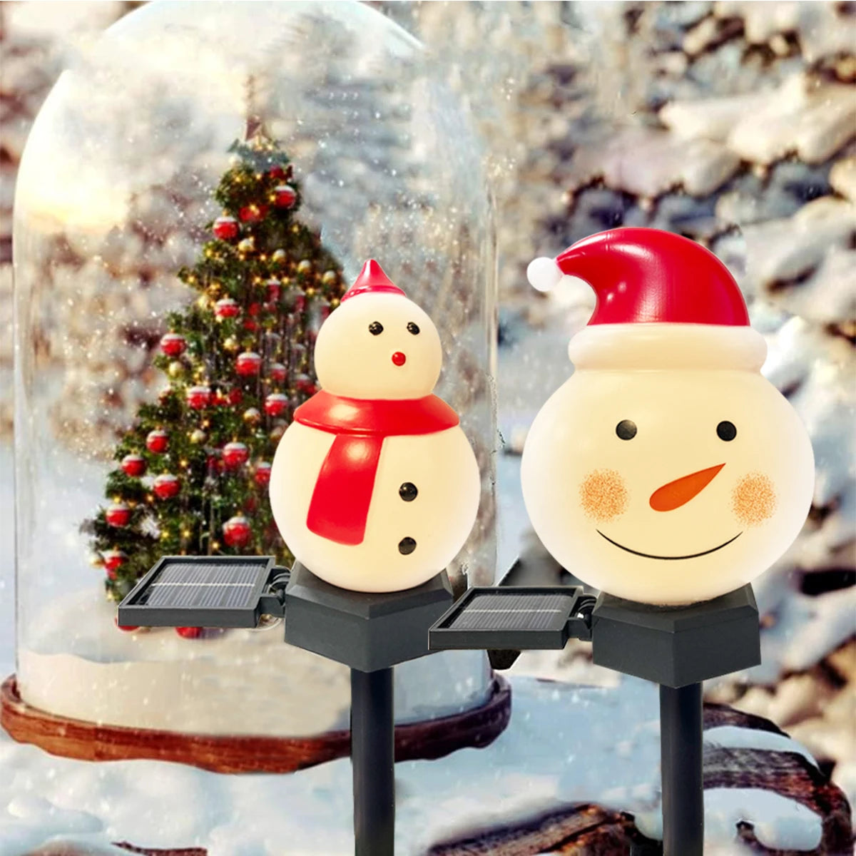 1pc Christmas Santa Claus & Snowman Landscape Lawn Solar Light