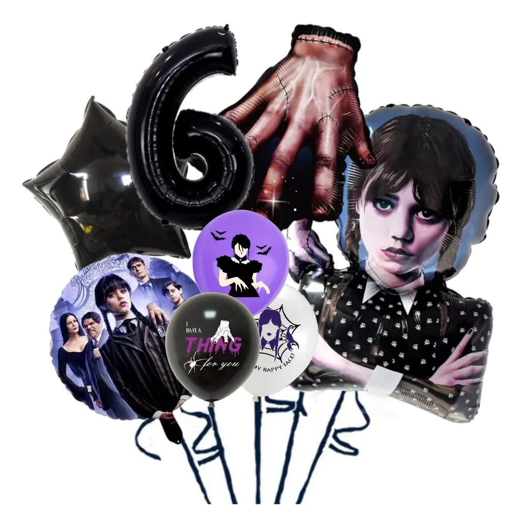 Wednesday Addams Birthday Party Decorations The Addams Family Balloons Tableware Backdrop For Kids Girl Party Supplies Toy Gifts