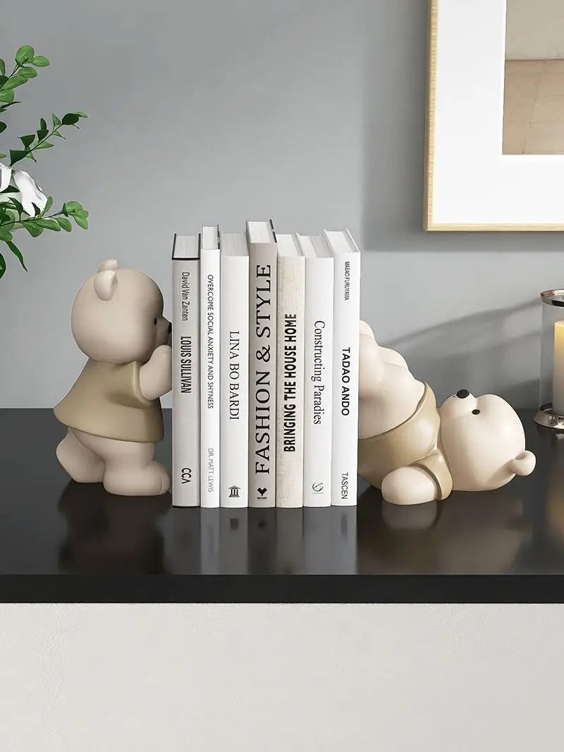 Bear Book End Figurine Cream Style Cute Little Decorations Living Room Hallway Wine Cabinet  Bookcase Home Decor Birthday Gift