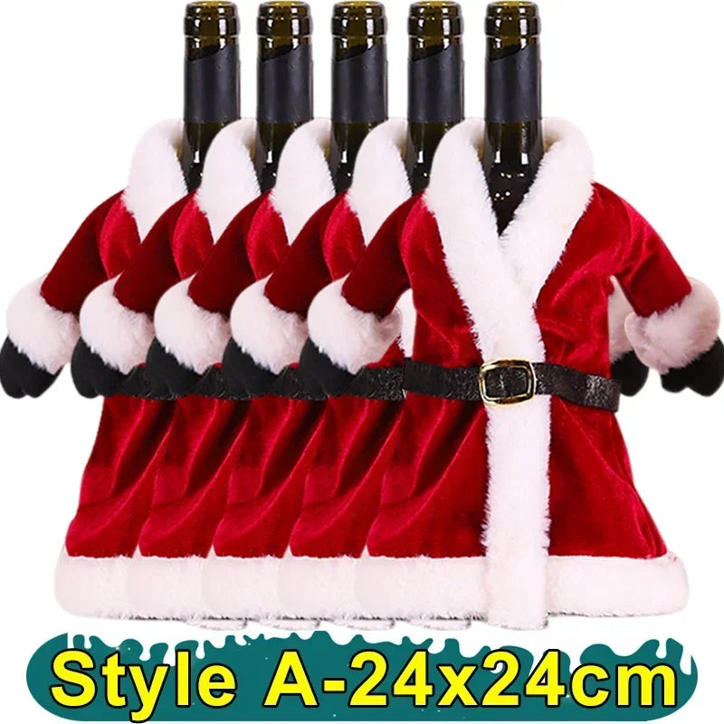 10 pcs Wine Bottle Cover Christmas Red Velvet Dress Clothes